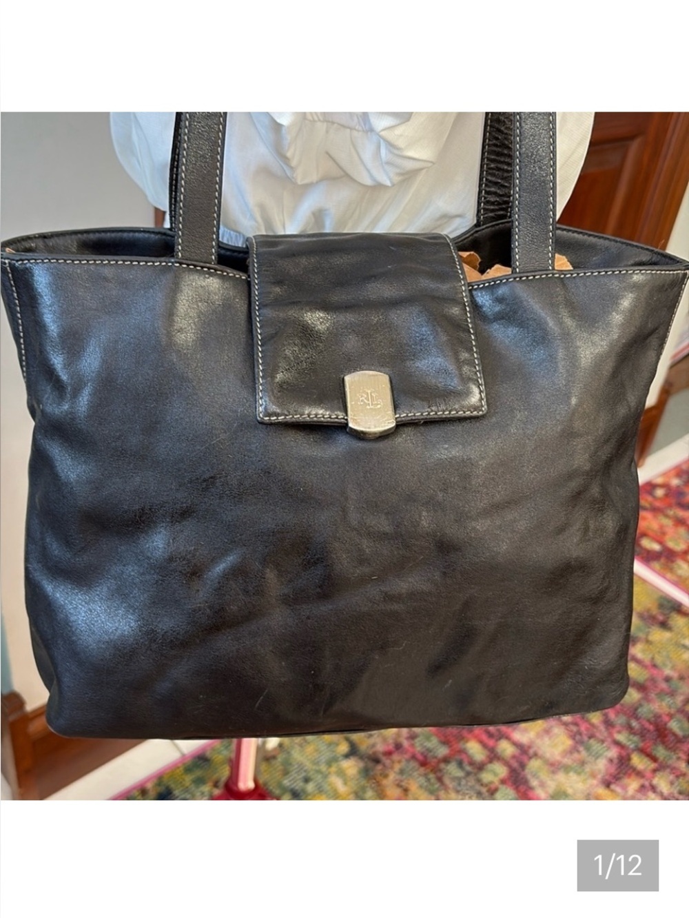 Ralph Lauren Shoulder bag  business bag  black smooth leather  simple & gorgeous